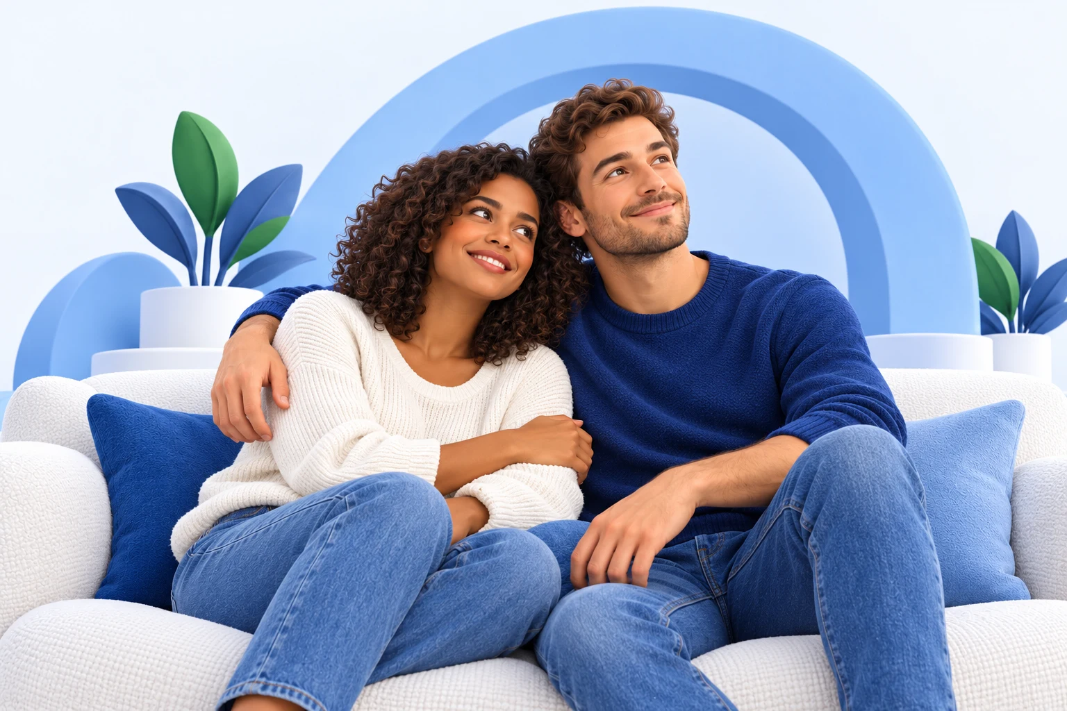 Illustration 3D : Un jeune couple installé ensemble