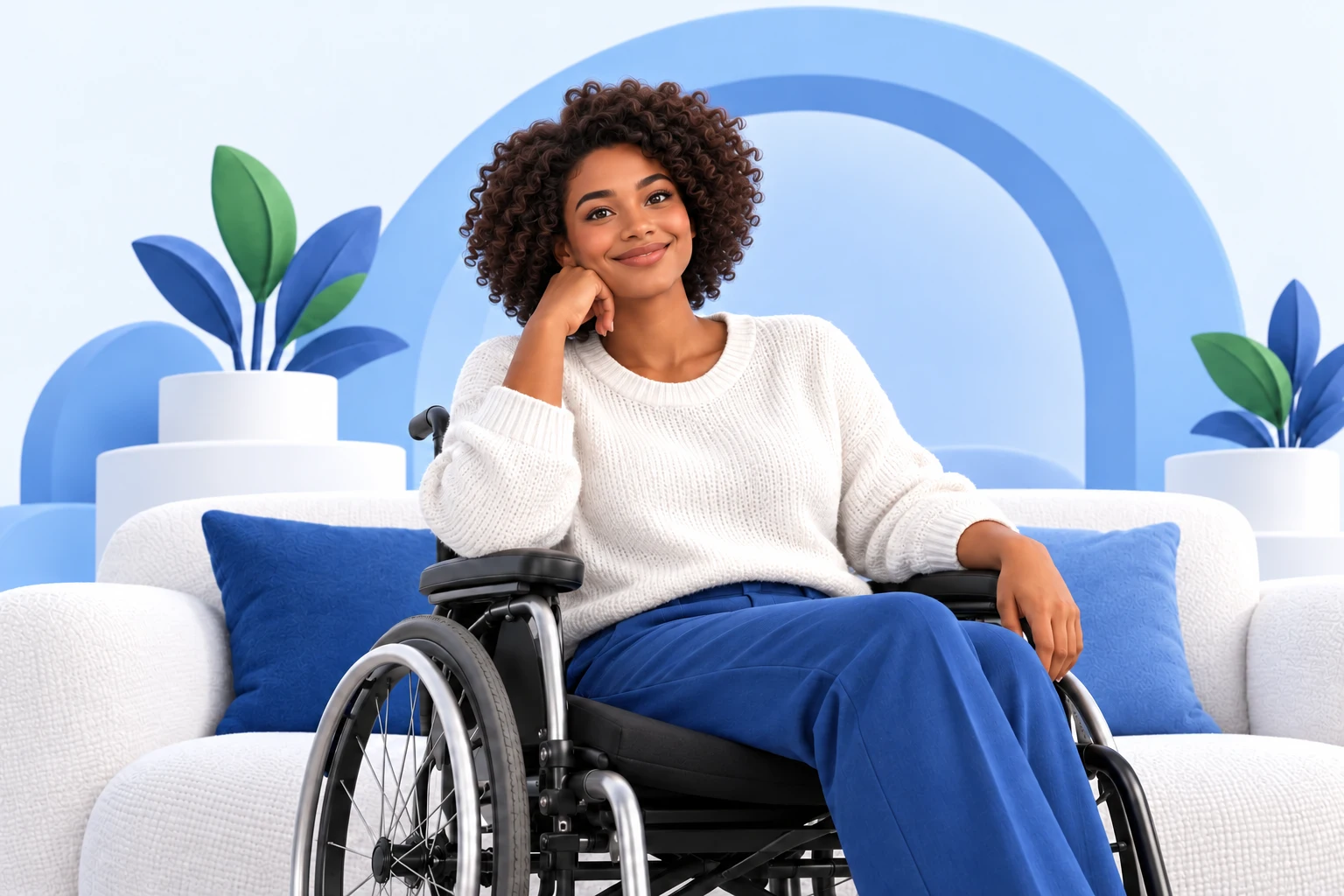Illustration 3D : Une jeune femme en fauteuil roulant